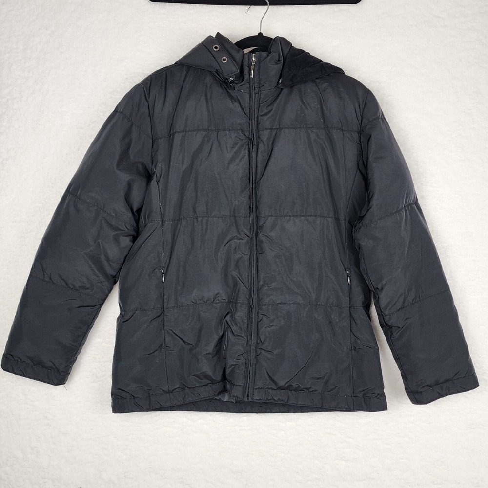 Liz Claiborne Womens Small Removable Hood Down Feather Puffer Jacket Black